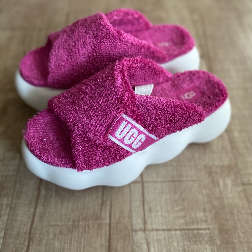 NEW UGG SUGARCLOUD SLIDE SANDALS PINK TERRY 3" PLATFORM SLIPPER SHOE WOMENS US 8